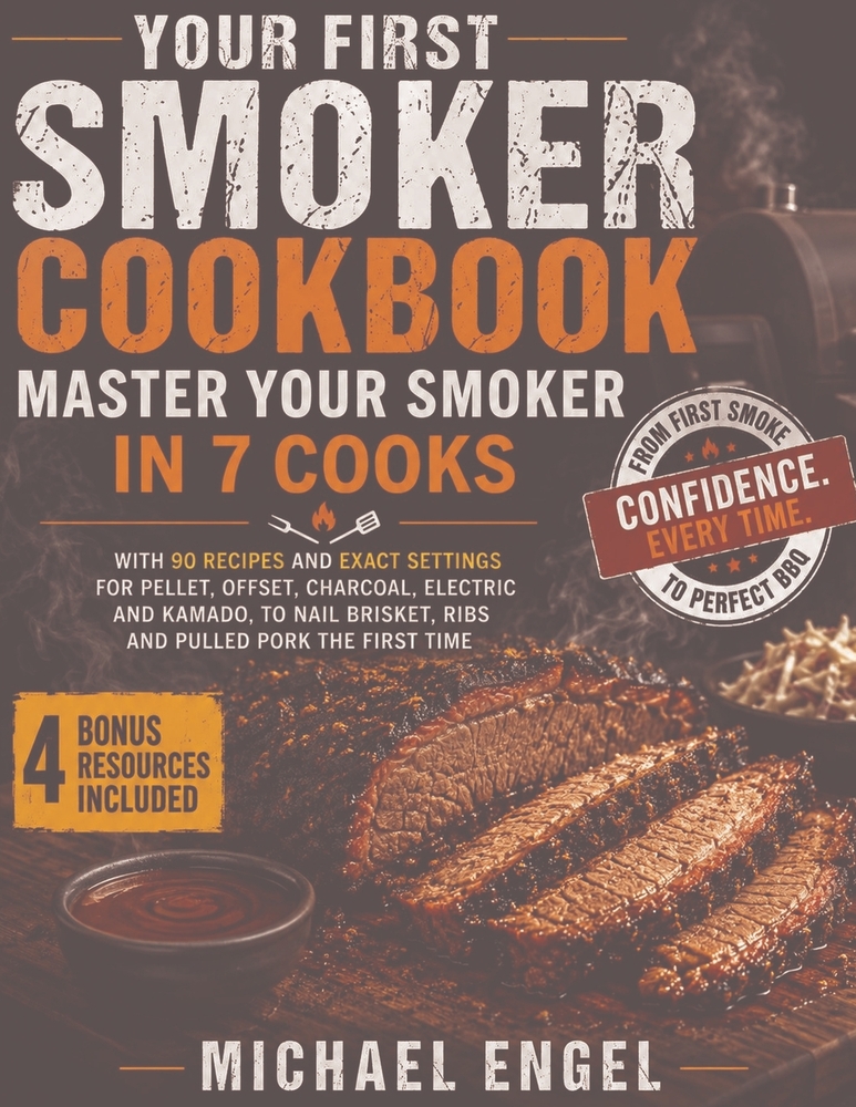 Your First Smoker Cookbook: Master Your Smoker in 7 Cooks, with 90 Recipes and Exact Settings for Pellet, Offset, Charcoal, Electric and Kamado, to Na cover