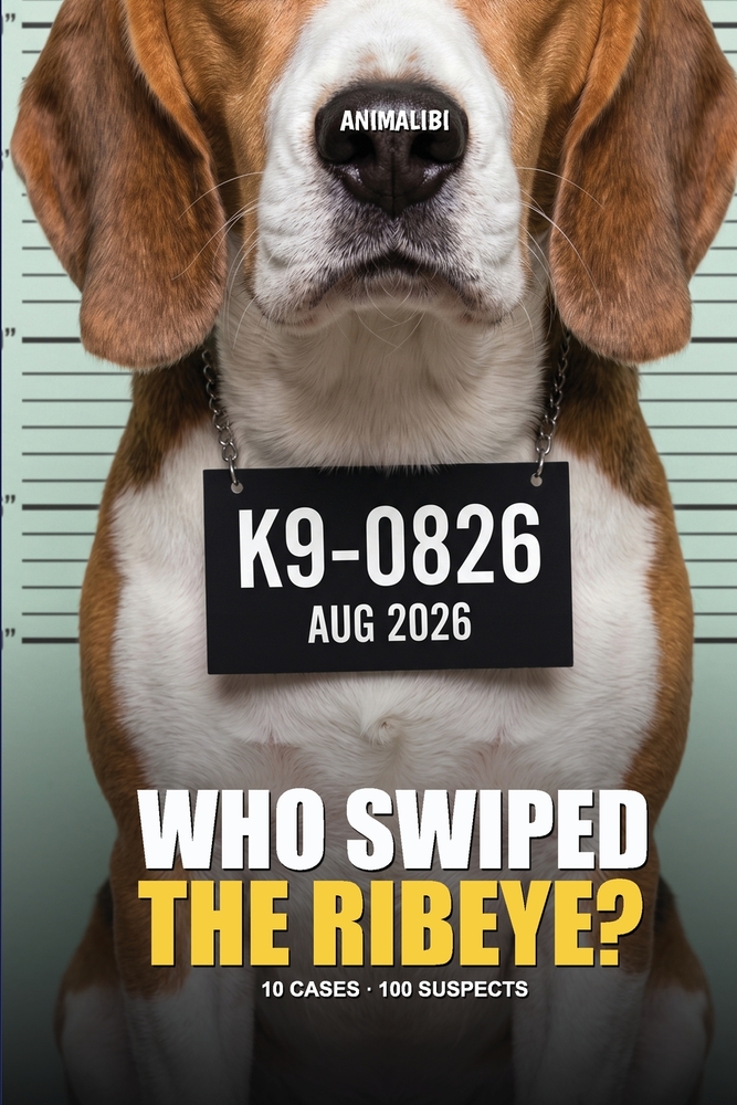 ANIMALIBI - Who Swiped the Ribeye?: 100 adorable suspects, 10 cases, one guilty pup. A full-color whodunit for dog lovers. cover
