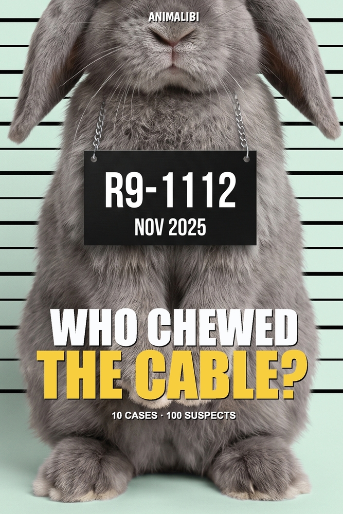 ANIMALIBI - Who Chewed the Cable?: A Full-Color Whodunit for Rabbit Lovers. 100 Adorable Suspects, 10 Cases, One Guilty Rabbit. cover