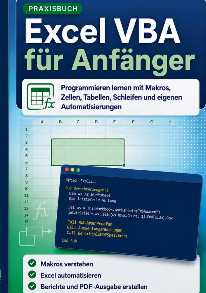 Excel VBA für Anfänger: Programmieren lernen mit Makros, Zellen, Tabellen, Schleifen und eigenen Automatisierungen cover