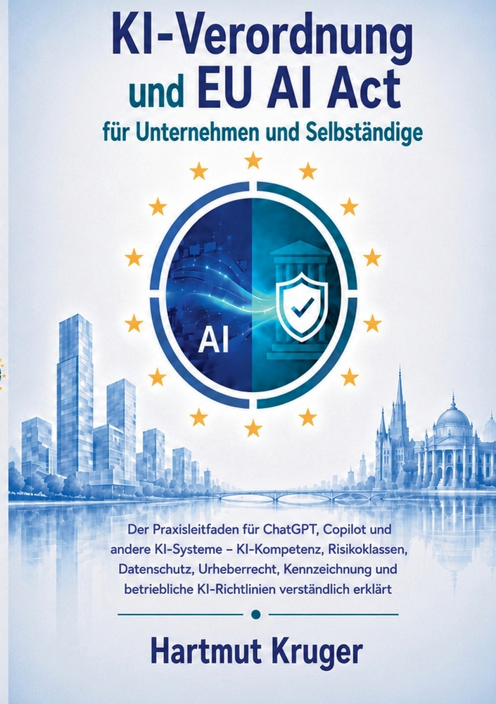 KI-Verordnung und EU AI Act für Unternehmen und Selbständige: Der Praxisleitfaden für ChatGPT, Copilot und andere KI-Systeme. KI-Kompetenz, Risikoklas cover