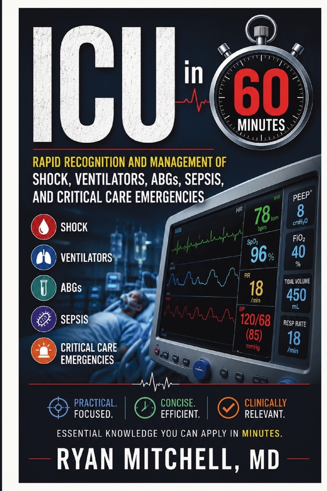 ICU in 60 Minutes: Rapid Recognition and Management of Shock, Ventilators, ABGs, Sepsis, and Critical Care Emergencies cover