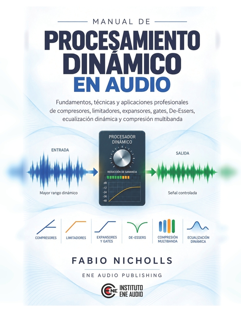 Manual de procesamiento dinámico en audio: Fundamentos, técnicas y aplicaciones profesionales de compresores, limitadores, expansores, gates, De-Esser cover