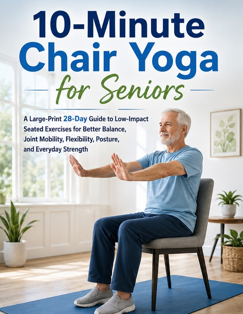 10-Minute Chair Yoga for Seniors: A Large-Print 28-Day Guide to Low-Impact Seated Exercises for Better Balance, Joint Mobility, Flexibility, Posture, cover