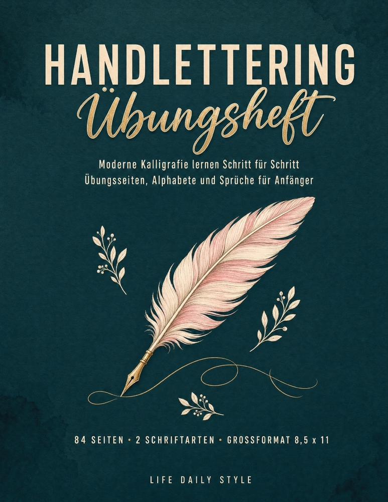 Handlettering Übungsheft: Moderne Kalligrafie lernen Schritt für Schritt - Übungsseiten, Alphabete und Sprüche für Anfänger cover