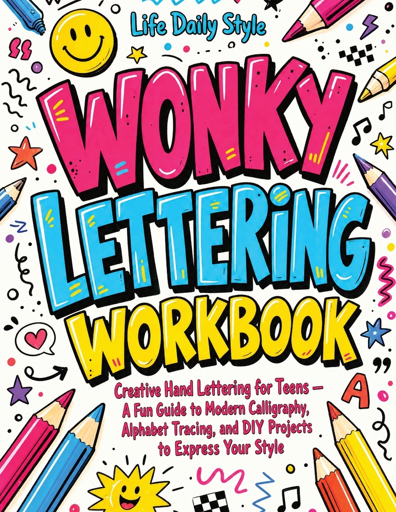Wonky Lettering Workbook: Creative Hand Lettering for Teens- A Fun Guide to Modern Calligraphy, Alphabet Tracing, and DIY Projects to Express Your Sty cover