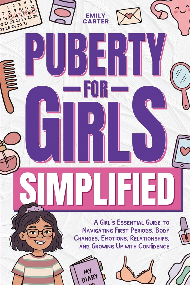 Puberty for Girls Simplified: A Girl's Essential Guide to Navigating First Periods, Body Changes, Emotions, Relationships, and Growing Up with Confide cover