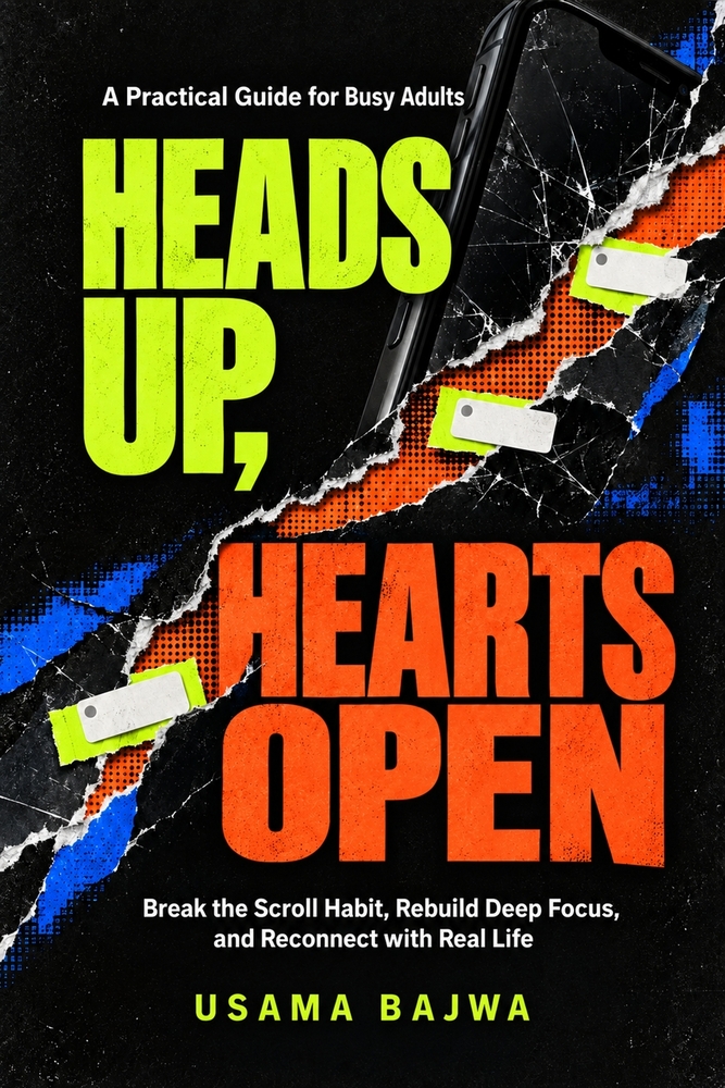 Heads Up, Hearts Open: Break the Scroll Habit, Rebuild Deep Focus, and Reconnect with Real Life - A Practical Guide for Busy Adults cover