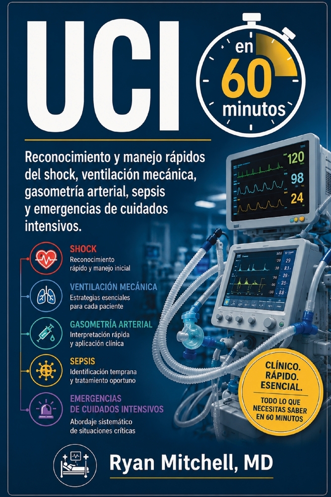 UCI en 60 minutos: Reconocimiento y manejo rápidos del shock, ventilación mecánica, gasometría arterial, sepsis y emergencias de cuidados intensivos. cover