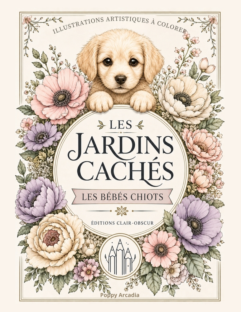 Les Jardins cachés - Les Bébés chiots: Illustrations artistiques à colorer cover