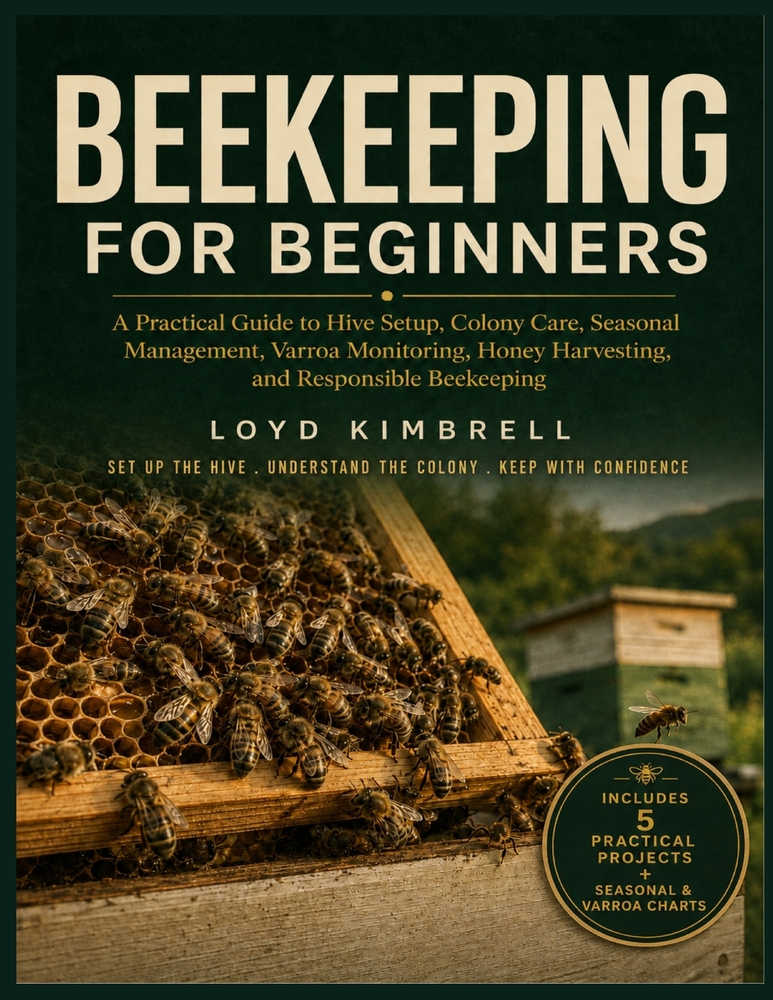 Beekeeping for Beginners: A Practical Guide to Hive Setup, Colony Care, Seasonal Management, Varroa Monitoring, Honey Harvesting, and Responsible Beek cover