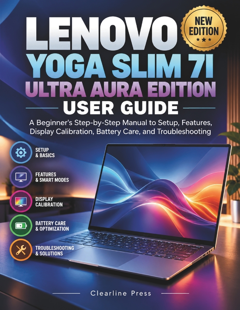 Lenovo Yoga Slim 7i Ultra Aura Edition User Guide: A Beginner's Step-by-Step Manual to Setup, Features, Display Calibration, Battery Care, and Trouble cover