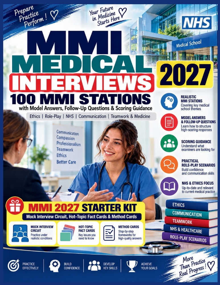 MMI Medical Interviews 2027: 100 MMI Stations with Model Answers, Follow-Up Questions & Scoring Guidance - Ethics, Role-Play, NHS, Communication, Team cover