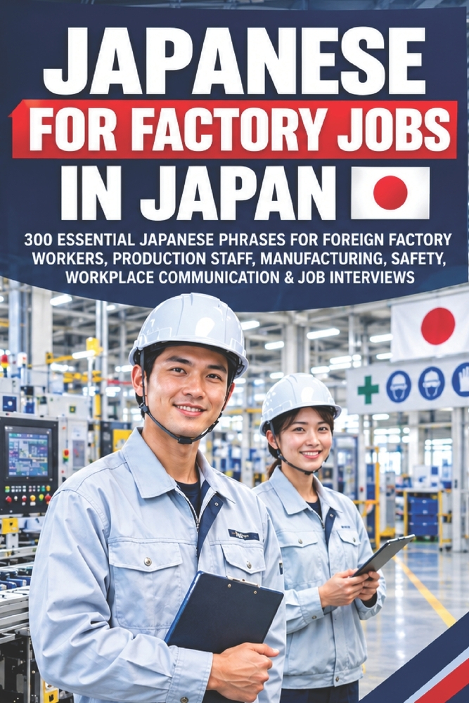 Japanese for Factory Jobs in Japan: 300 Essential Japanese Phrases for Foreign Factory Workers, Production Staff, Manufacturing, Safety, Workplace Com cover