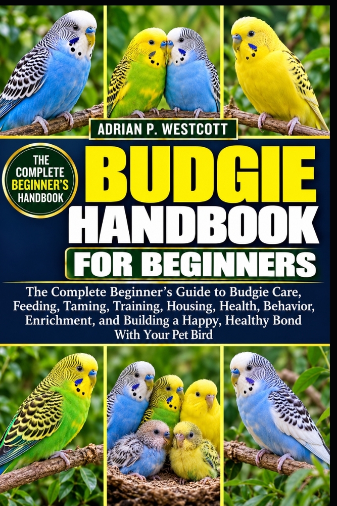 Budgie Handbook for Beginners: The Complete Beginner's Guide to Budgie Care, Feeding, Taming, Training, Housing, Health, Behavior, Enrichment, and Bui cover