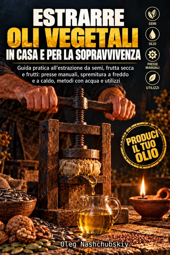 Estrarre oli vegetali in casa e per la sopravvivenza: Guida pratica all'estrazione da semi, frutta secca e frutti: presse manuali, spremitura a freddo cover