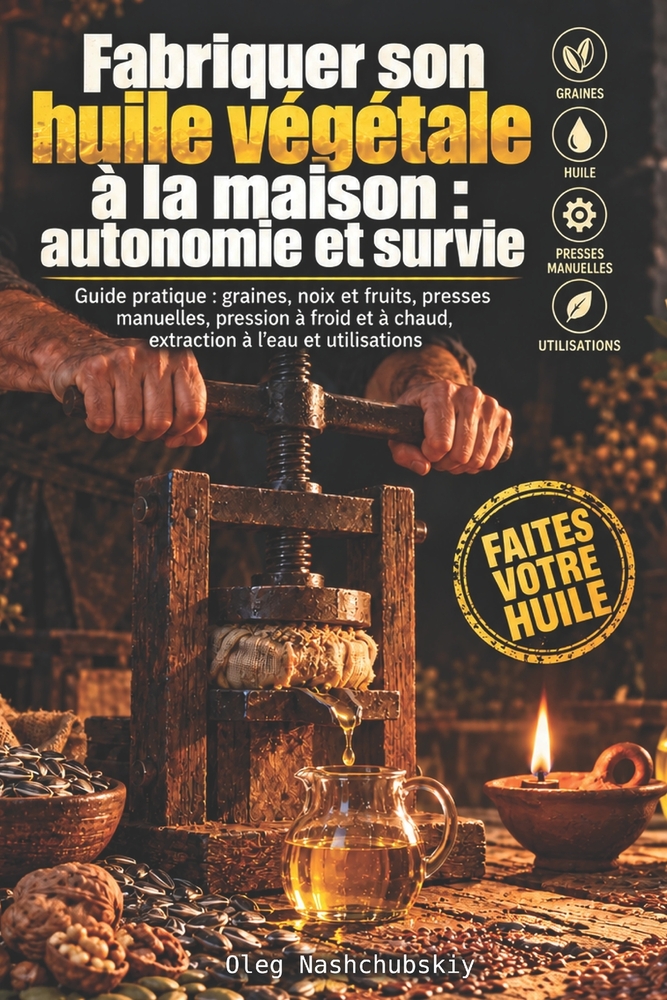 Fabriquer son huile végétale à la maison: autonomie et survie: Guide pratique: graines, noix et fruits, presses manuelles, pression à froid et à chaud cover