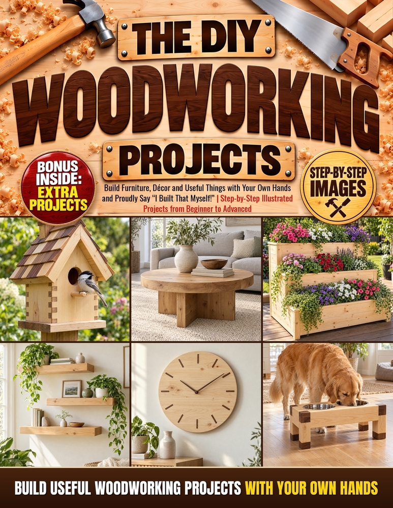 The DIY Woodworking Projects: Build Furniture, Décor and Useful Things with Your Own Hands and Proudly Say "I Built That Myself!" Step-by-Step Illustr cover