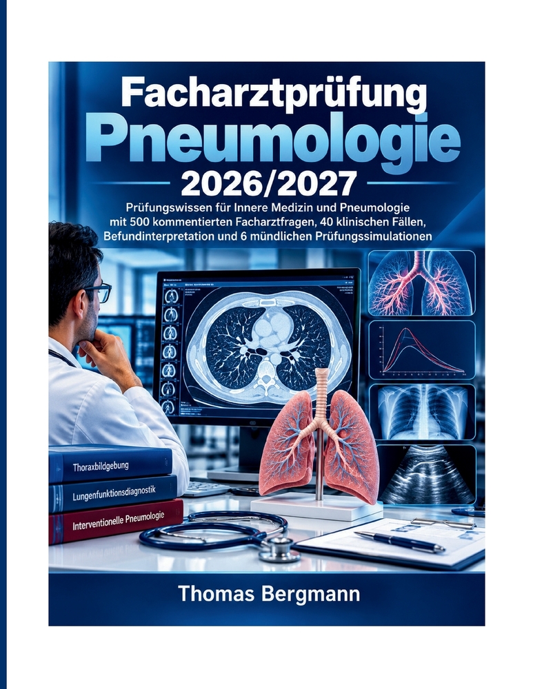Facharztprüfung Pneumologie 2026/2027: Prüfungswissen für Innere Medizin und Pneumologie mit 500 kommentierten Facharztfragen, 40 klinischen Fällen, B cover