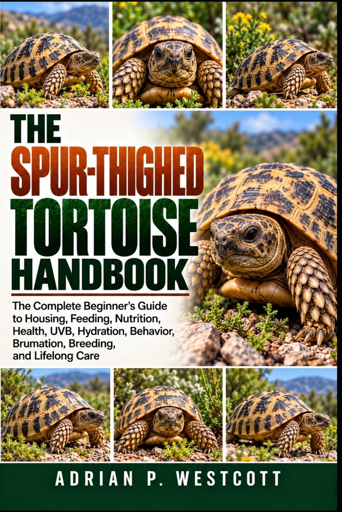 The Spur-Thighed Tortoise Handbook: The Complete Beginner's Guide to Housing, Feeding, Nutrition, Health, UVB, Hydration, Behavior, Brumation, Breedin cover