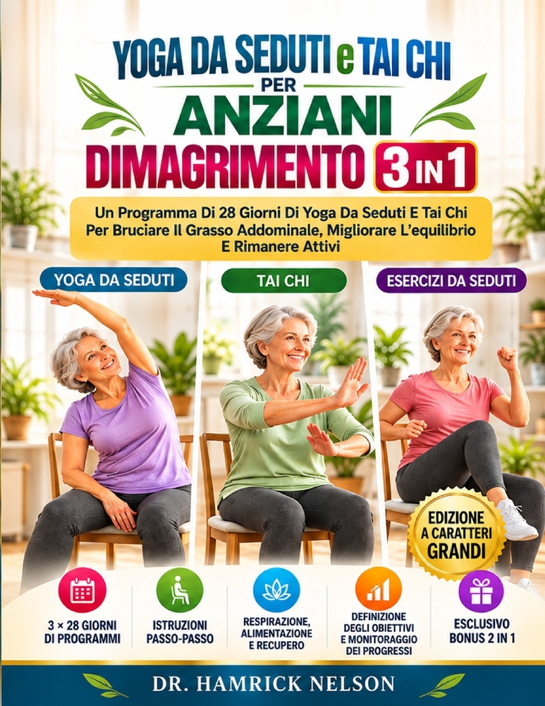 Yoga Da Seduti e Tai Chi Per Anziani Dimagrimento 3 in 1: Un Programma Di 28 Giorni Di Yoga Da Seduti E Tai Chi Per Bruciare Il Grasso Addominale, Mig cover