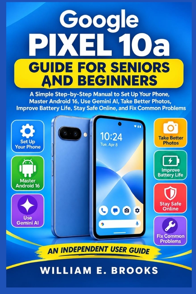Google Pixel 10a GUIDE FOR SENIORS AND BEGINNERS: A Simple Step-by-Step Manual to Set Up Your Phone, Master Android 16, Use Gemini AI, Take Better Pho cover