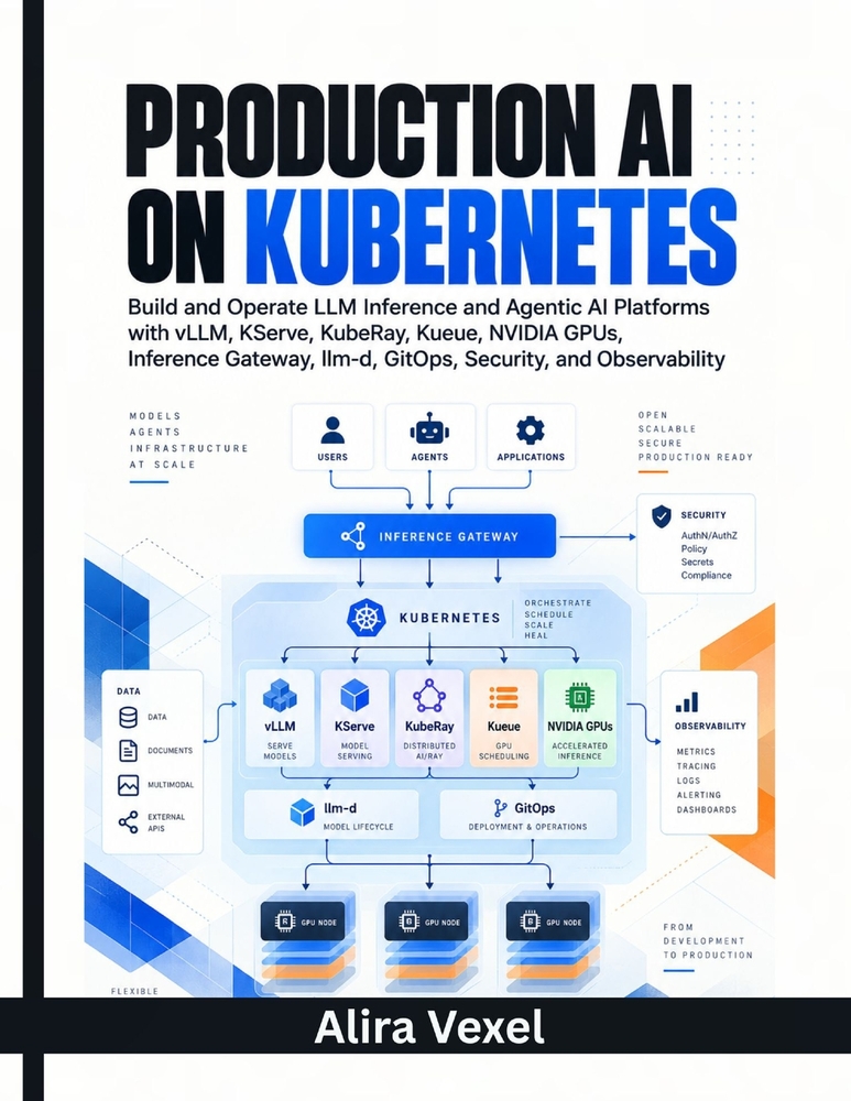 Production AI on Kubernetes: Build and Operate LLM Inference and Agentic AI Platforms with vLLM, KServe, KubeRay, Kueue, NVIDIA GPUs, Inference Gatewa cover