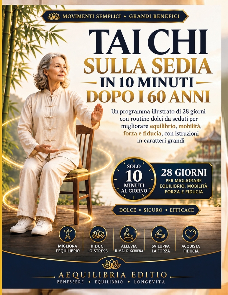 Tai Chi sulla Sedia in 10 Minuti Dopo i 60 Anni: Un programma illustrato di 28 giorni con routine dolci da seduti per migliorare equilibrio, mobilità, cover