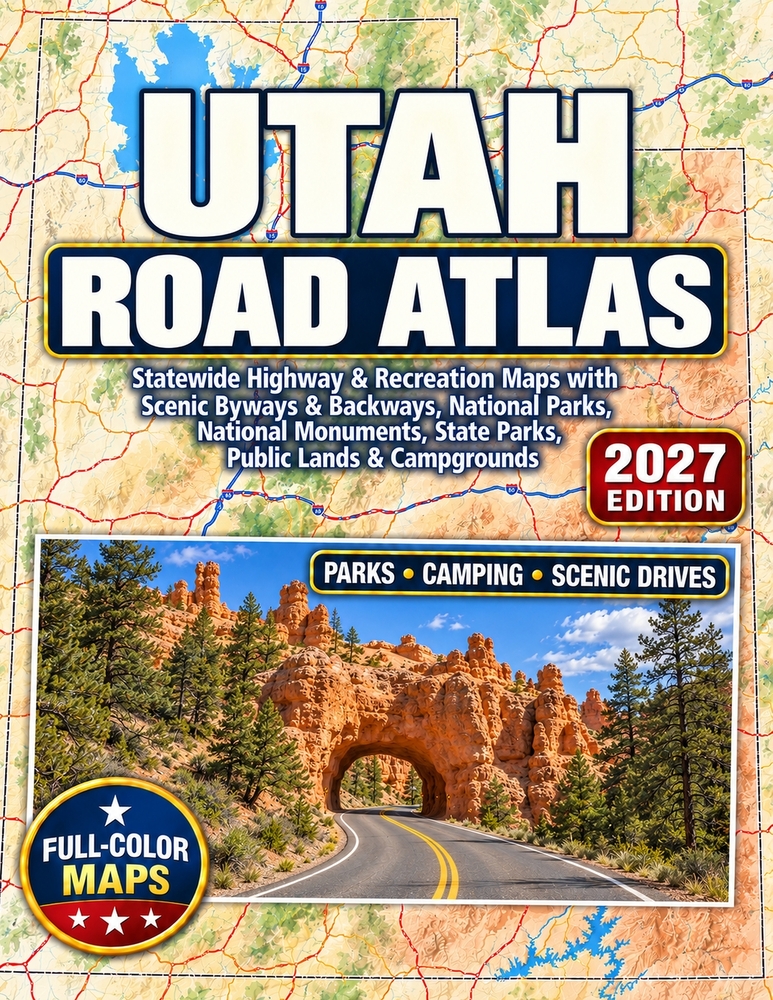 Utah Road Atlas 2027: Statewide Highway & Recreation Maps with Scenic Byways & Backways, National Parks, National Monuments, State Parks, Public Lands cover