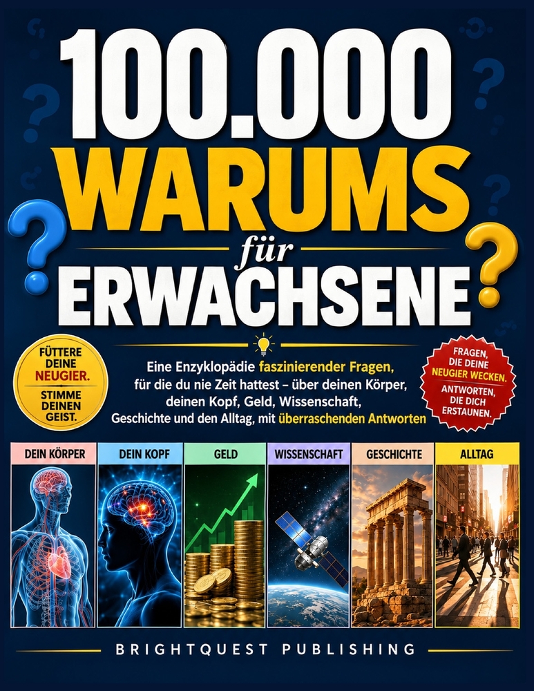 100.000 Warums für Erwachsene: Eine Enzyklopädie faszinierender Fragen, für die du nie Zeit hattest - über deinen Körper, deinen Kopf, Geld, Wissensch cover