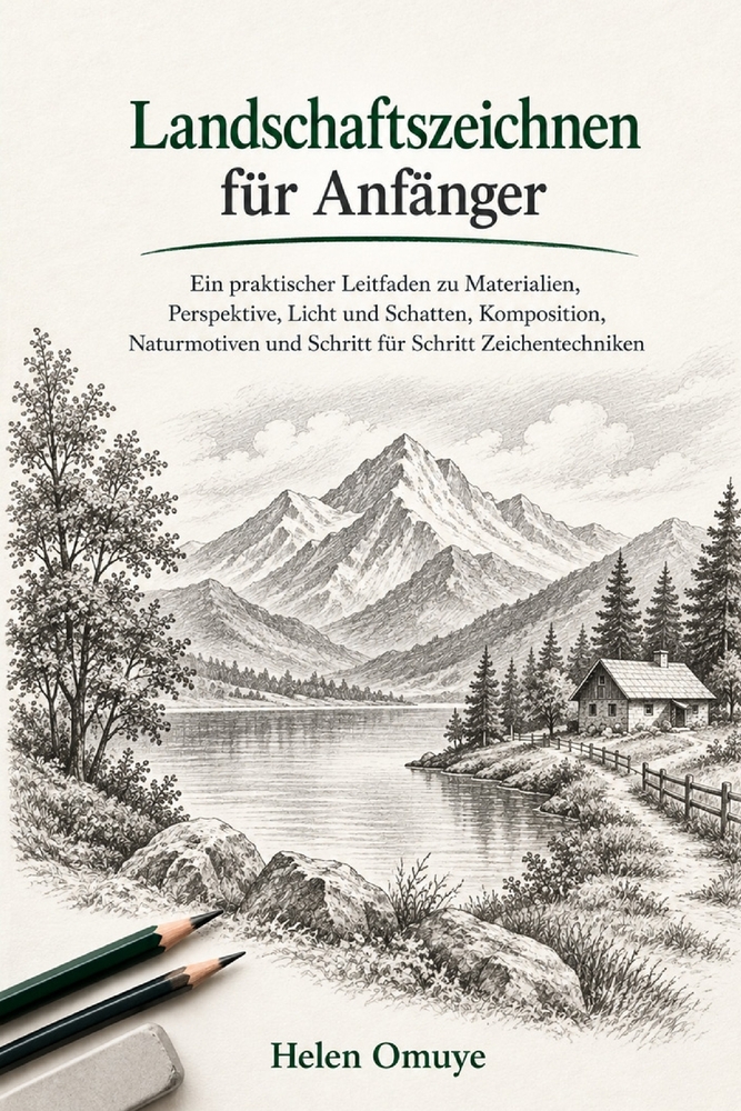 Landschaftszeichnen für Anfänger: Ein praktischer Leitfaden zu Materialien, Perspektive, Licht und Schatten, Komposition, Naturmotiven und Schritt für cover