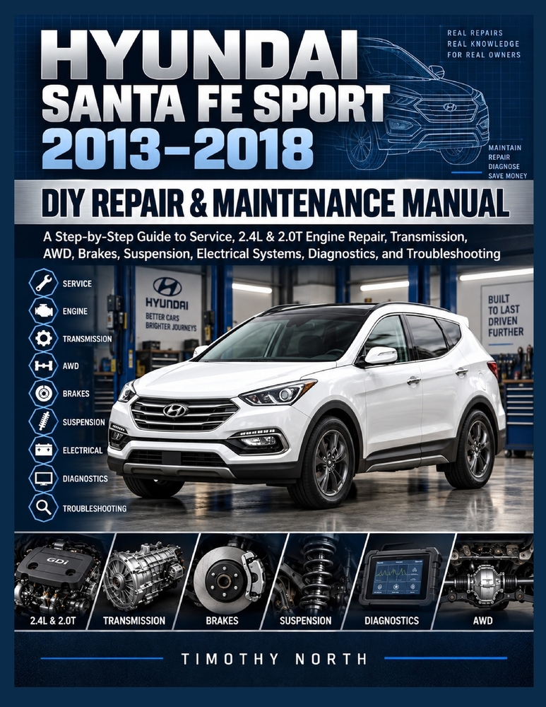 Hyundai Santa Fe Sport 2013-2018 DIY Repair & Maintenance Manual: A Step-by-Step Guide to Service, 2.4L & 2.0T Engine Repair, Transmission, AWD, Brake cover