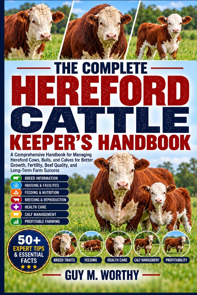 The Complete Hereford Cattle Keeper's Handbook: A Comprehensive Handbook for Managing Hereford Cows, Bulls, and Calves for Better Growth, Fertility, B cover