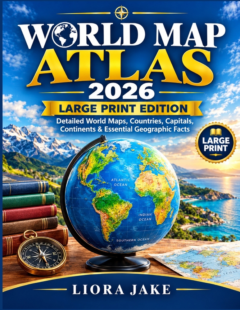 World Map Atlas 2026- Large Print Edition: Detailed World Maps, Countries, Capitals, Continents & Essential Geographic Facts cover