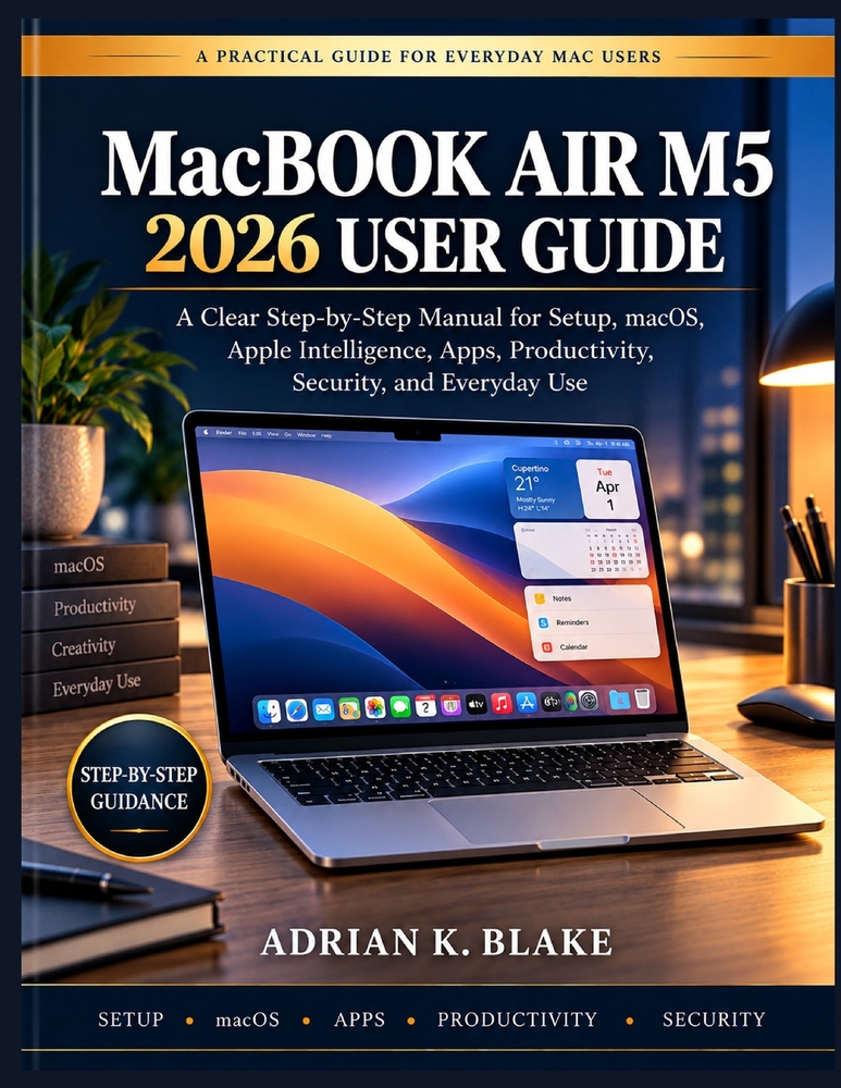MacBOOk AIR M5 2026 USER GUIDE: A Clear Step-by-Step Manual for Setup, macOS, Apple Intelligence, Apps, Productivity, Security, and Everyday Use cover