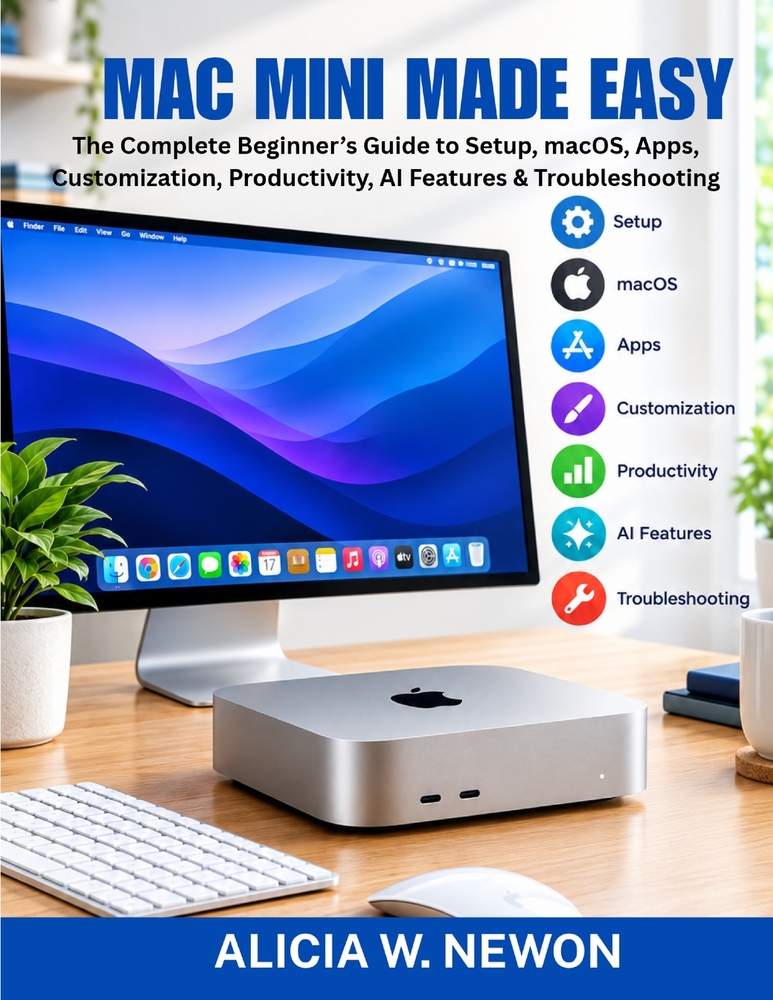 Mac Mini Made Easy: The Complete Beginner's Guide to Setup, macOS, Apps, Customization, Productivity, AI Features & Troubleshooting cover