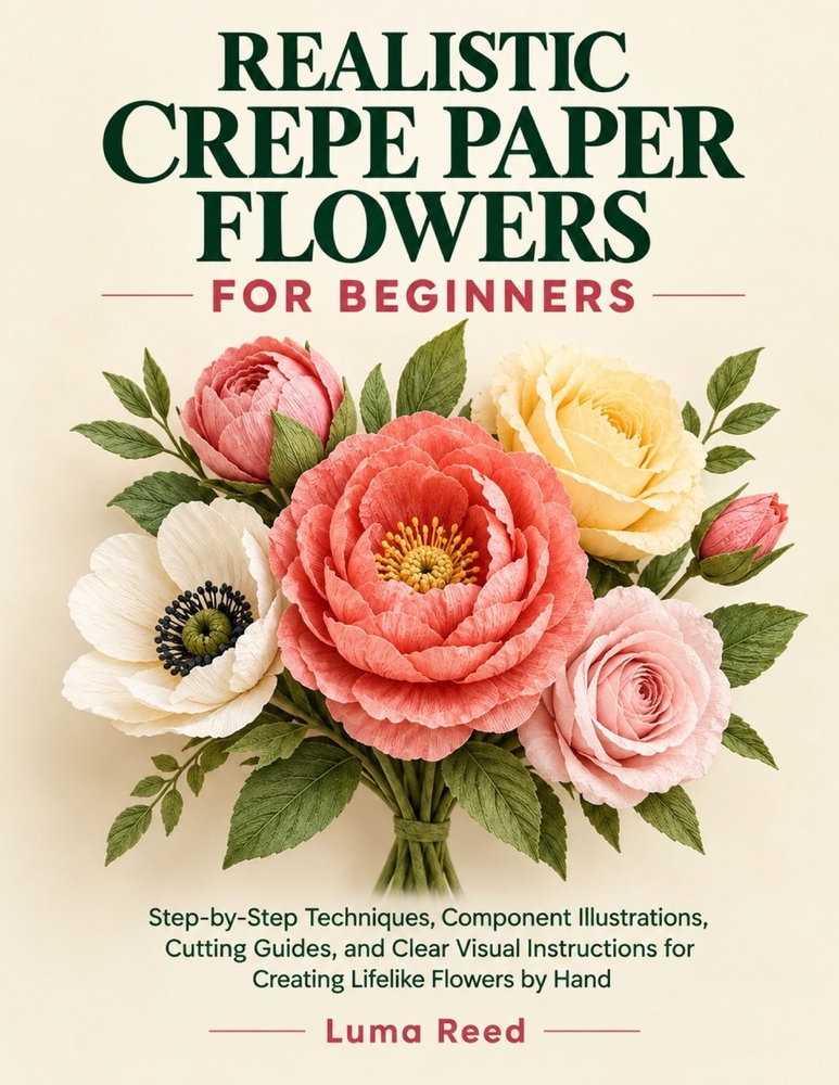 Realistic Crepe Paper Flowers for Beginners: Step-by-Step Techniques, Component Illustrations, Cutting Guides, and Clear Visual Instructions for Creat cover