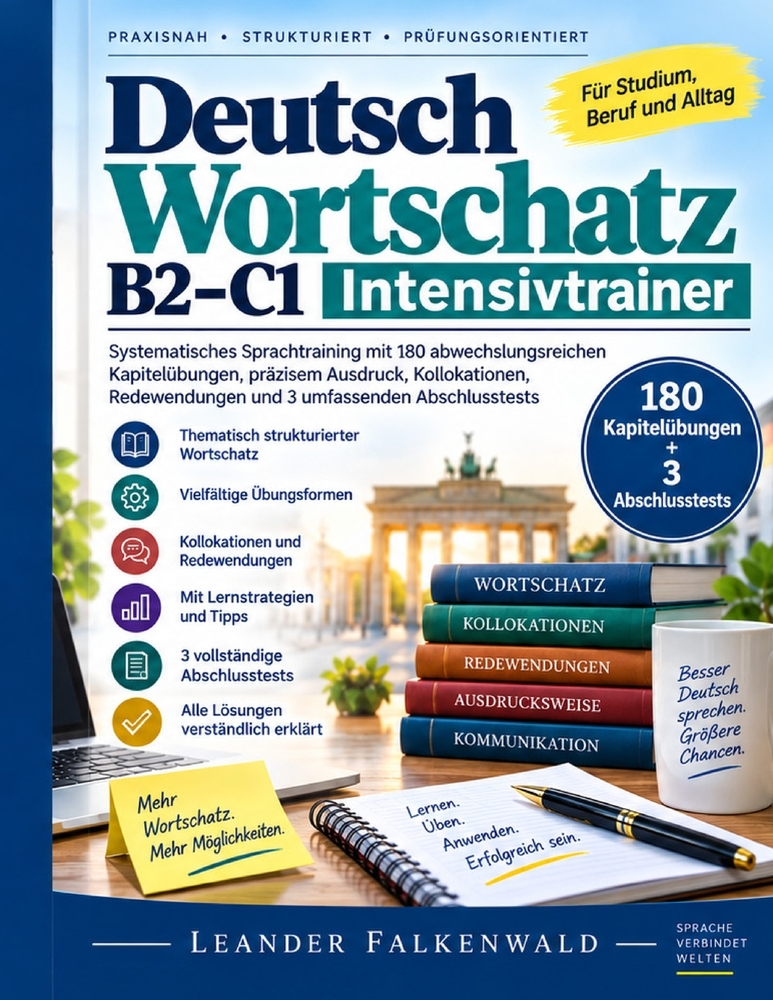 Deutsch Wortschatz B2-C1 Intensivtrainer: Systematisches Sprachtraining mit 180 abwechslungsreichen Kapitelübungen, präzisem Ausdruck, Kollokationen, cover