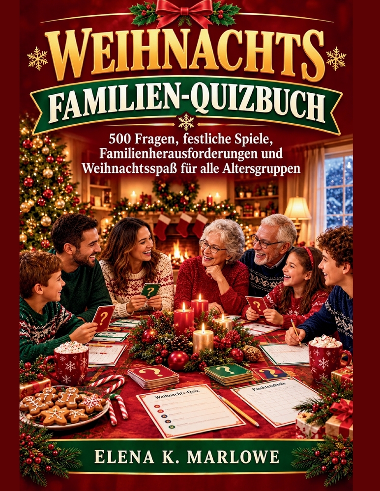 Weihnachten Familien Quizbuch: 500 Fragen, festliche Spiele, Familienherausforderungen und Weihnachtsspaß für alle Altersgruppen cover