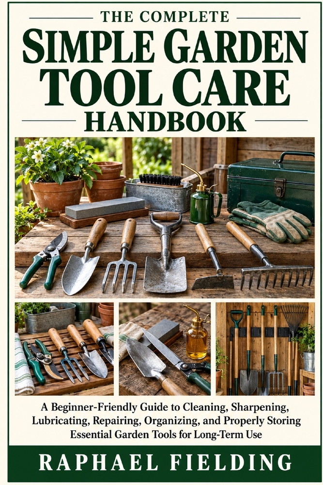 The Complete Simple Garden Tool Care Handbook: A Beginner-Friendly Guide to Cleaning, Sharpening, Lubricating, Repairing, Organizing, and Properly Sto cover