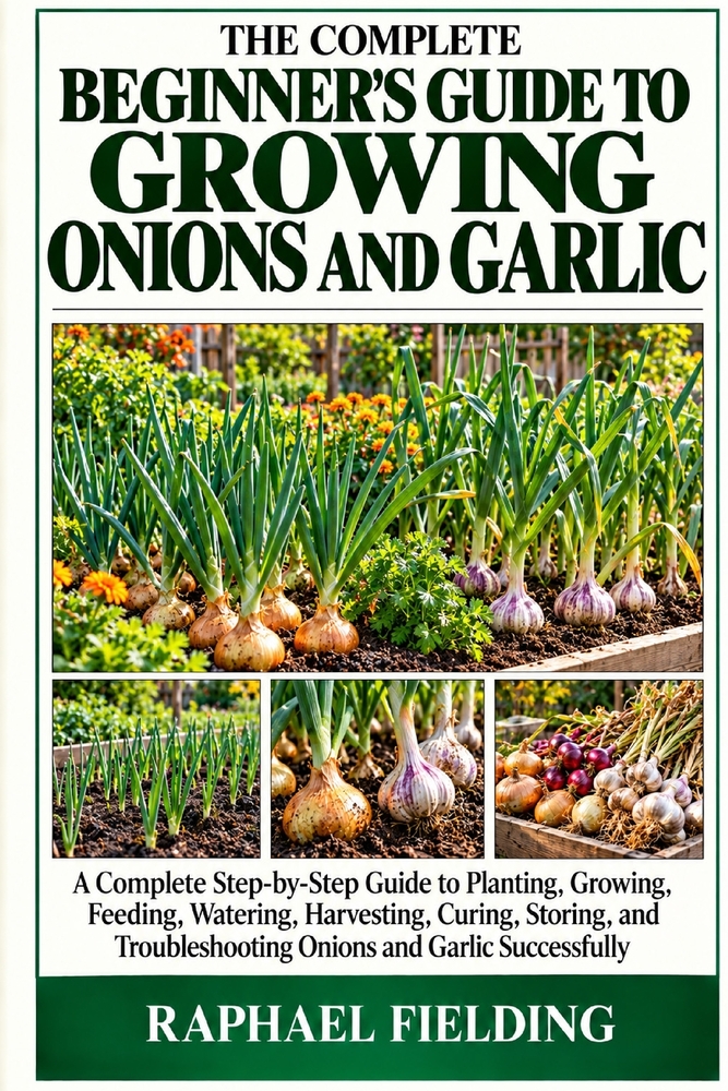 The Complete Beginner's Guide to Growing Onions and Garlic: A Complete Step-by-Step Guide to Planting, Growing, Feeding, Watering, Harvesting, Curing, cover