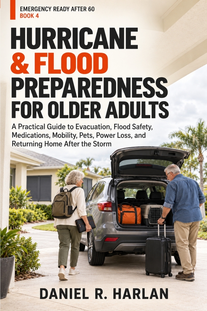 Hurricane & Flood Preparedness for Older Adults: A Practical Guide to Evacuation, Flood Safety, Medications, Mobility, Pets, Power Loss, and Returning cover