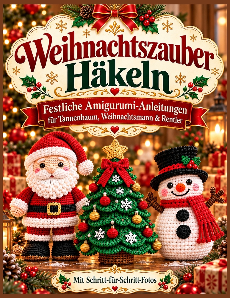 Weihnachtszauber häkeln: 3 festliche Designs Schritt für Schritt Weihnachtsmann, Weihnachtsbaum und Schneemann cover