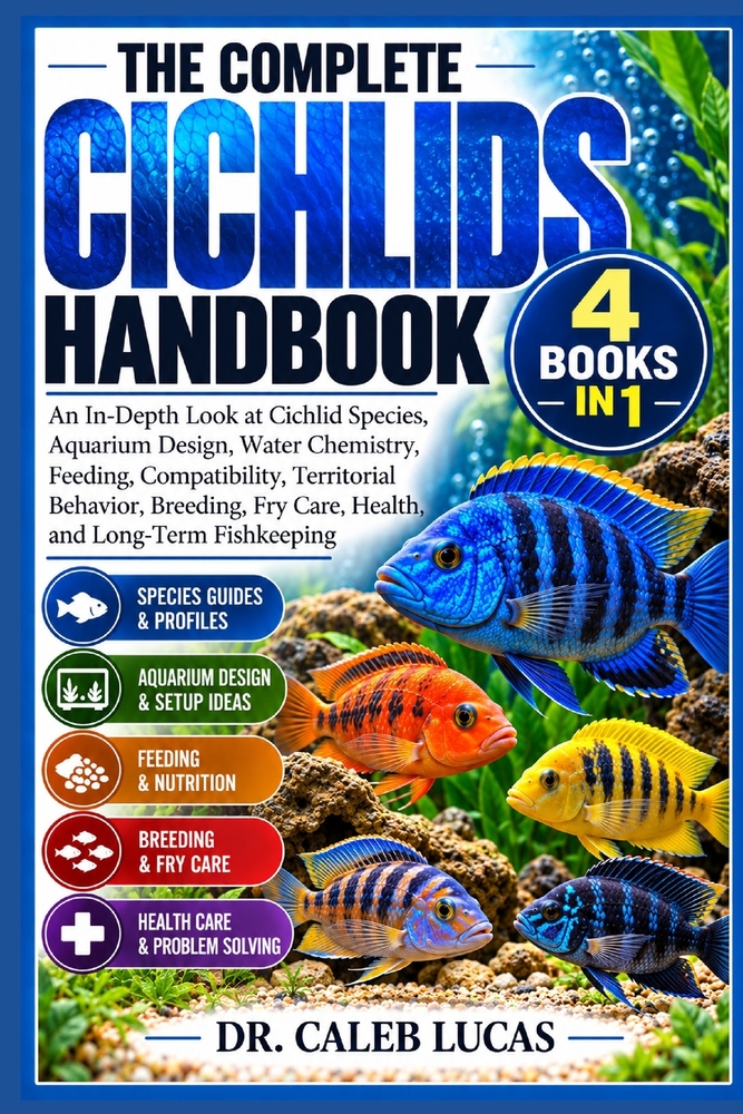 The Complete Cichlids Handbook: An In-Depth Look at Cichlid Species, Aquarium Design, Water Chemistry, Feeding, Compatibility, Territorial Behavior, B cover