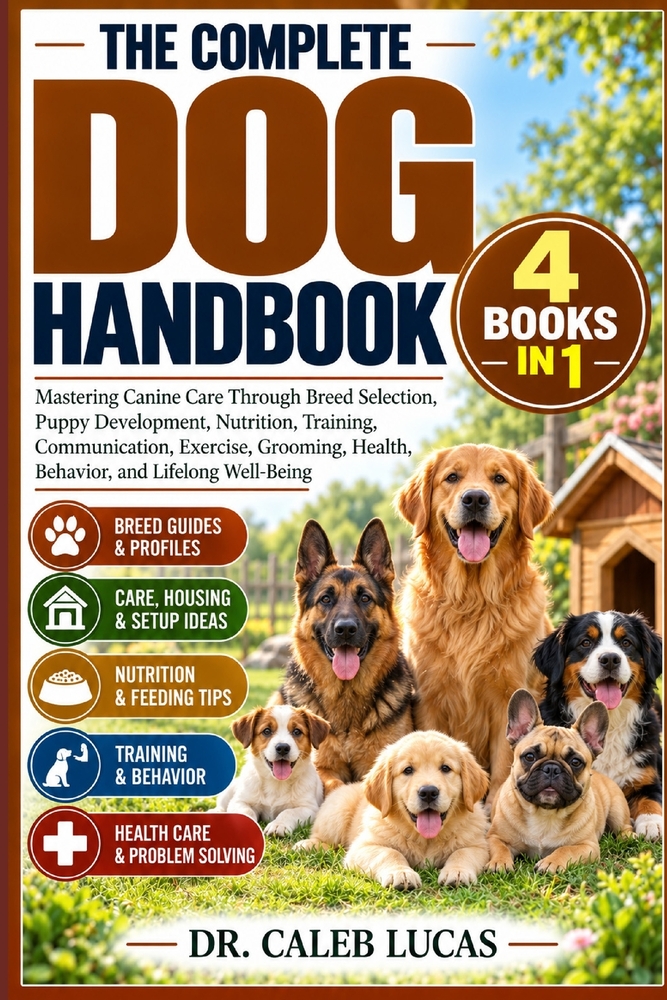 The Complete Dog Handbook: Mastering Canine Care Through Breed Selection, Puppy Development, Nutrition, Training, Communication, Exercise, Grooming, H cover