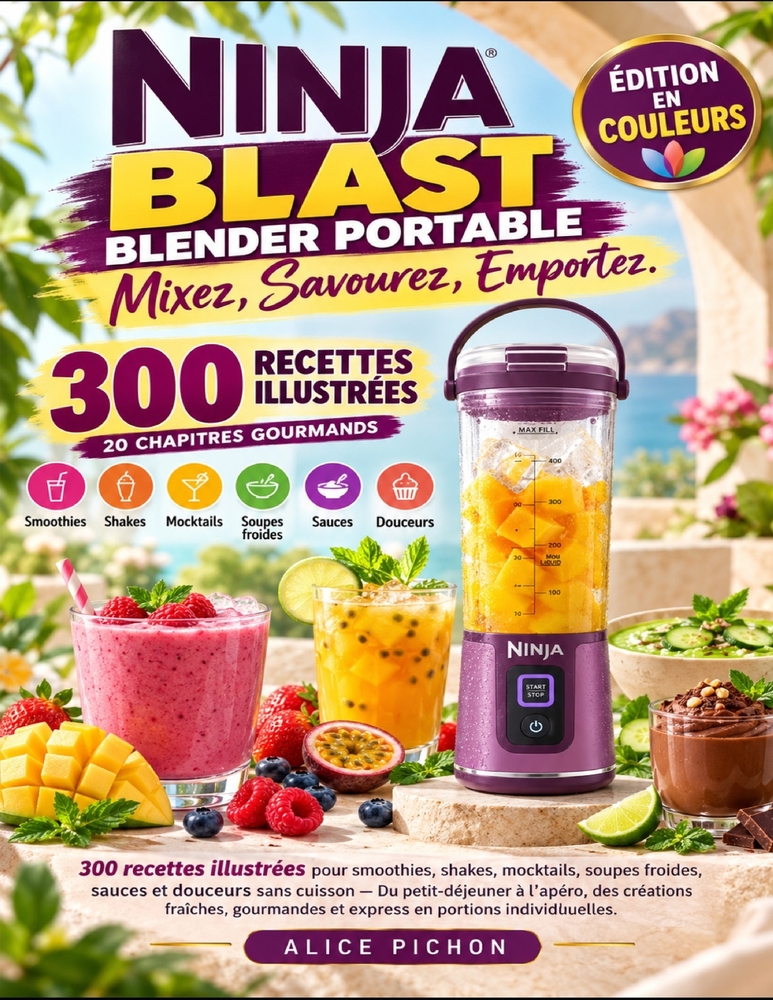 Ninja Blast Blender Portable Mixez, Savourez, Emportez: 300 recettes illustrées pour smoothies, shakes, mocktails, soupes froides, sauces et douceurs cover