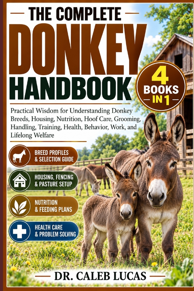 The Complete Donkey Handbook: Practical Wisdom for Understanding Donkey Breeds, Housing, Nutrition, Hoof Care, Grooming, Handling, Training, Health, B cover