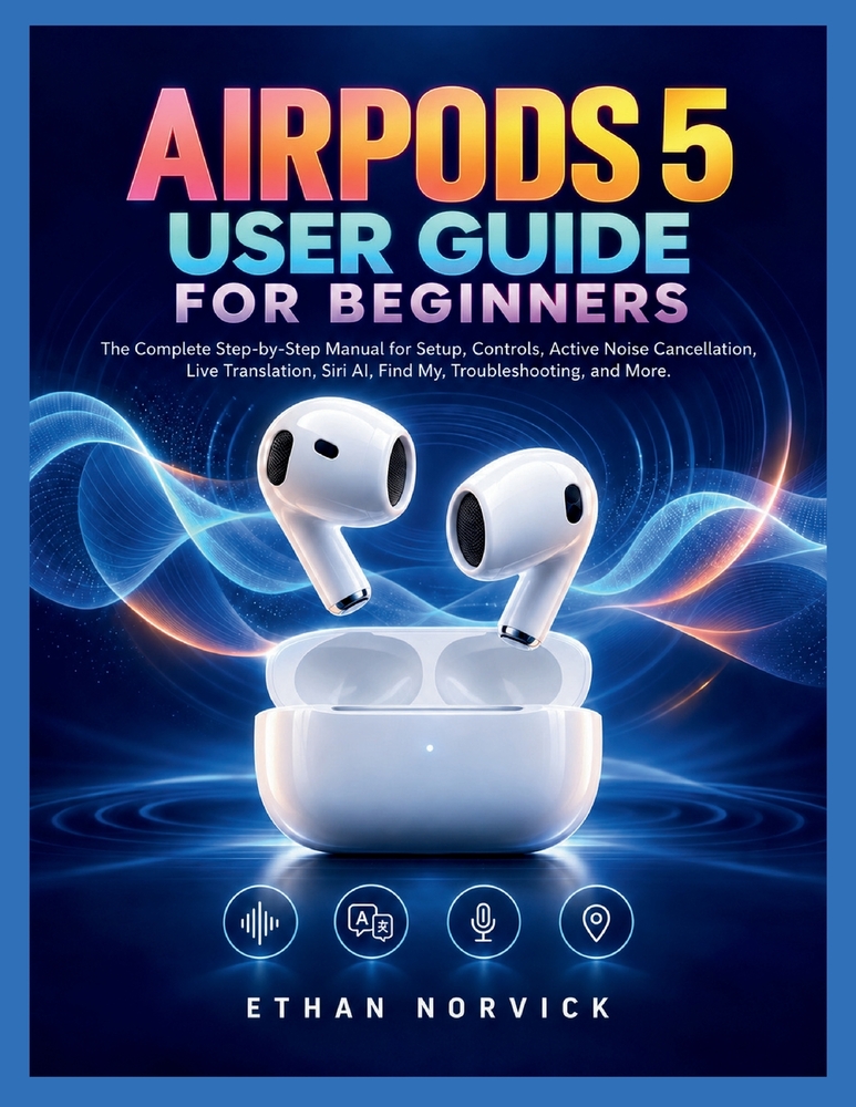 Airpods 5 User Guide for Beginners: The Complete Step-by-Step Manual for Setup, Controls, Active Noise Cancellation, Live Translation, Siri AI, Find M cover