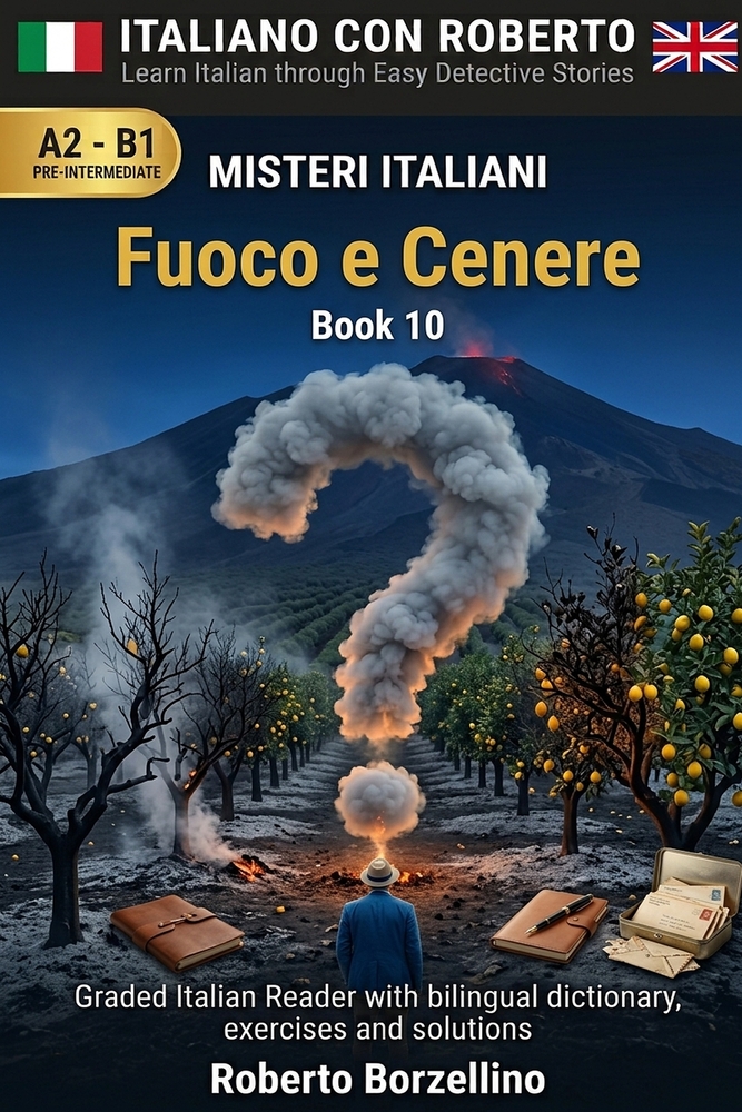 Fuoco e Cenere: Learn Italian through Easy Detective Stories. Pre-Intermediate A2/B1 (Misteri Italiani - Book 10) cover