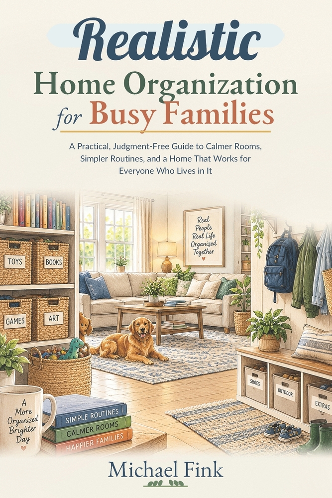 Realistic Home Organization for Busy Families: A Practical, Judgment-Free Guide to Calmer Rooms, Simpler Routines, and a Home That Works for Everyone cover